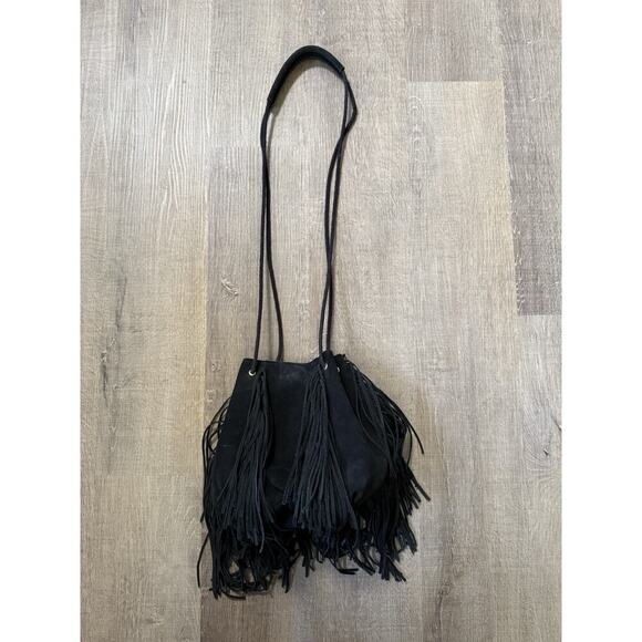 Urban outfitters suede fringe crossbody bag in black Leather Boho Bohemian Style - Picture 2 of 13